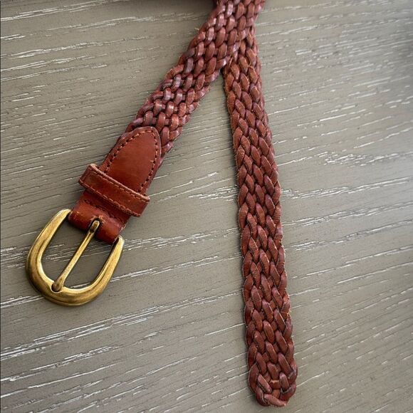 Fossil Braided Brown Leather Belt with Solid Brass Antiqued Gold Buckle Size S - Picture 2 of 12